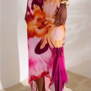 Midi Floral Pink and Orange Skirt